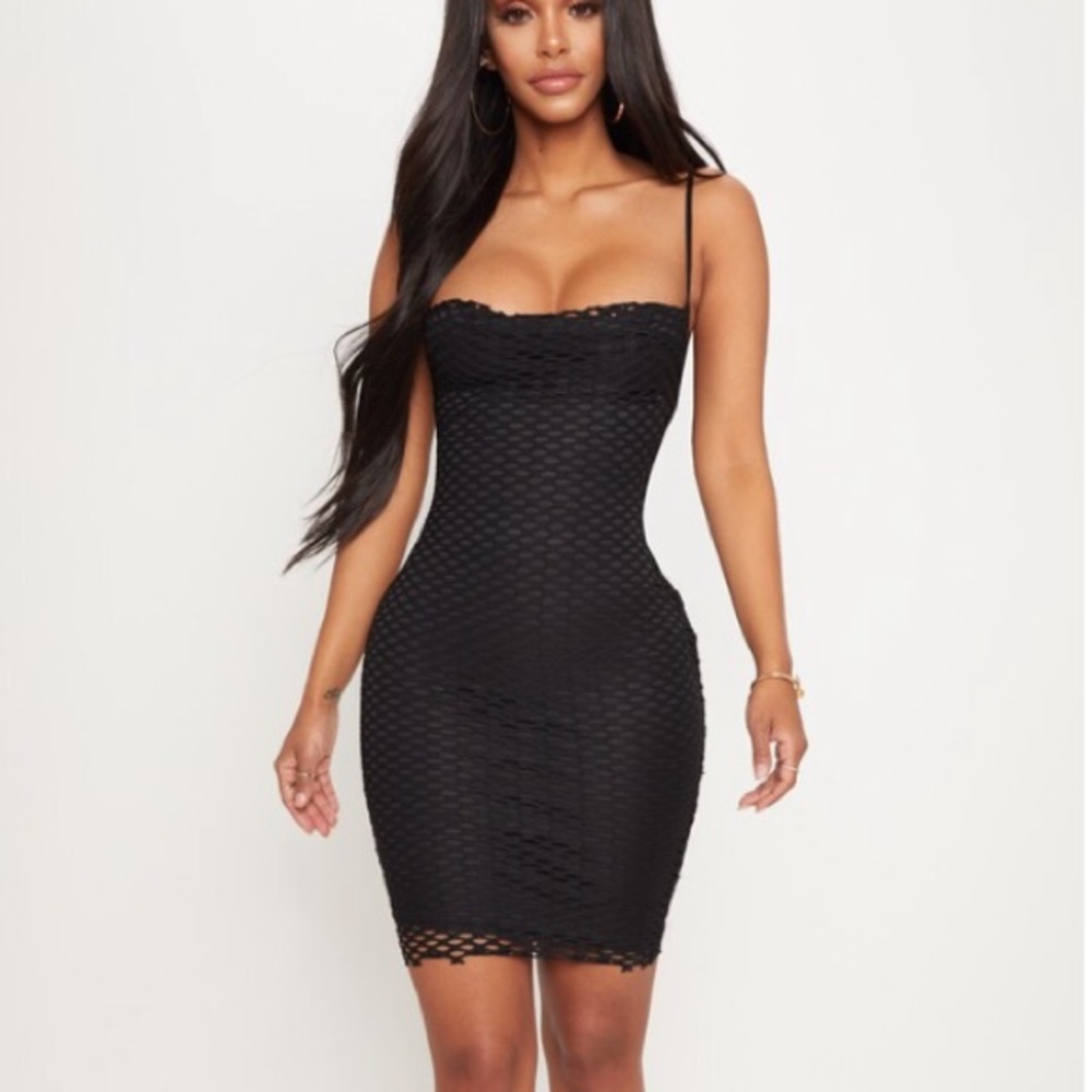 Black Bodycon Fishnet Cowl Dress